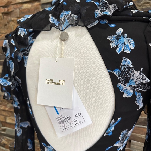 DVF Martina Long Sleeve Ruffle Wrap Dress Floral Orchid Rain Size XS - Picture 8 of 8